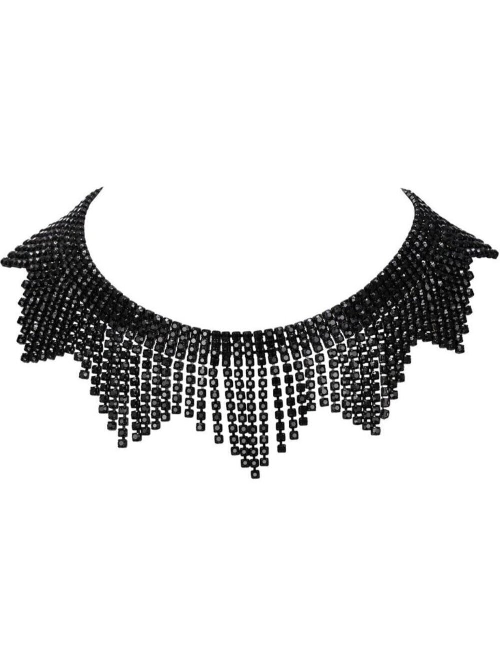 🆕 Women Black Sparkly Choker Necklace Rhinestone Crystal Tassel Chain Jewelry
